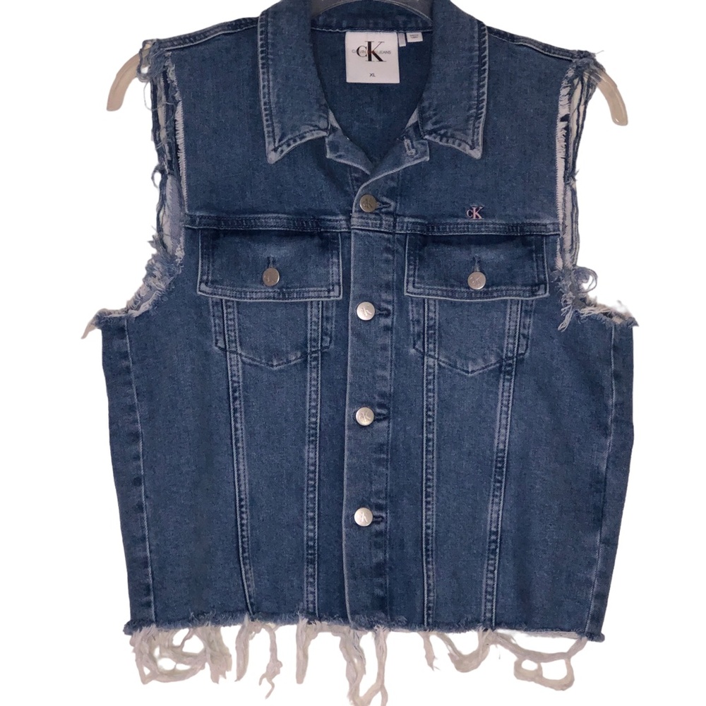Calvin Klein Blue Denim Embroidered Vest Size XL - Picture 11 of 14